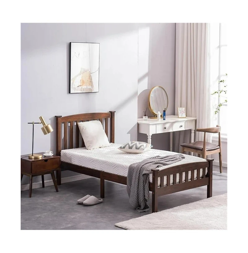 Slickblue Twin Pine Wood Bed Frame with Curved Headboard and Footboard