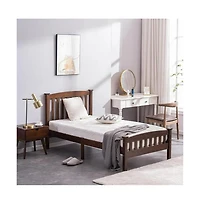 Slickblue Twin Pine Wood Bed Frame with Curved Headboard and Footboard