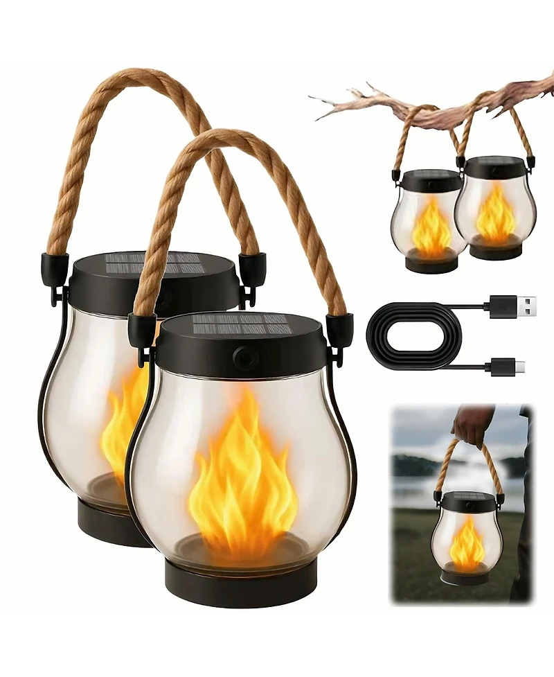Cushry Solar Lantern Outdoor Lights Large Waterproof Flickering Flame Solar Lantern for Yard Garden Patio Hanging Tabletop Decor ( Pieces