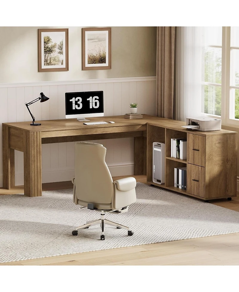 Tribesigns Computer Desk, Solid Wood Home Office Desk with Sturdy Wooden Legs