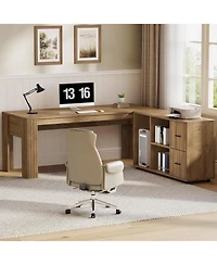 Tribesigns Computer Desk, Solid Wood Home Office Desk with Sturdy Wooden Legs