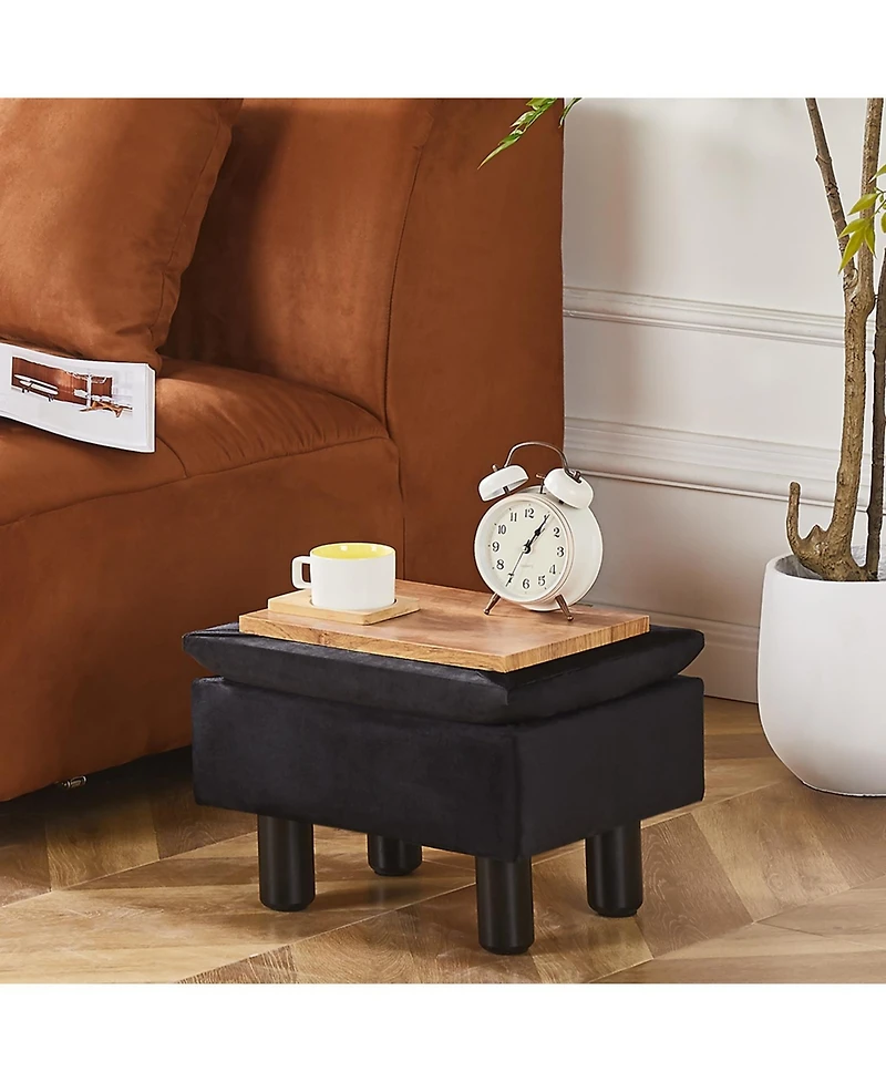 Slickblue Modern Storage Ottoman Footrest with Solid Wood Legs