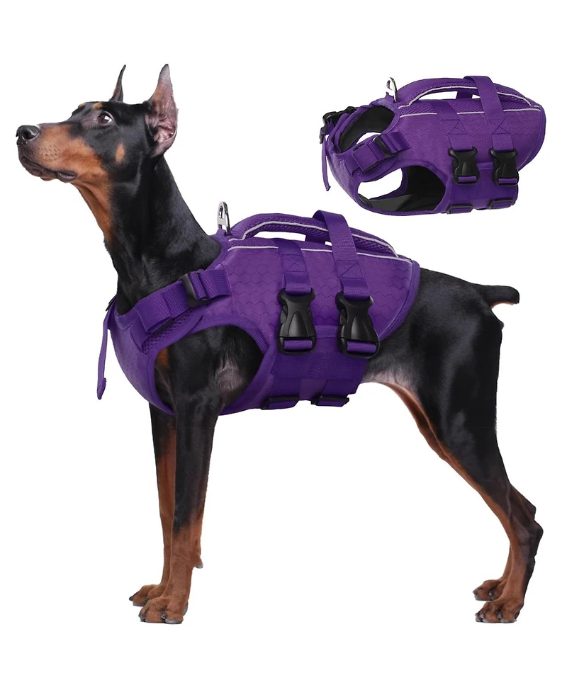 High-Flotation Ripstop Oxford Adjustable Dog Life Vest with Rescue Handle