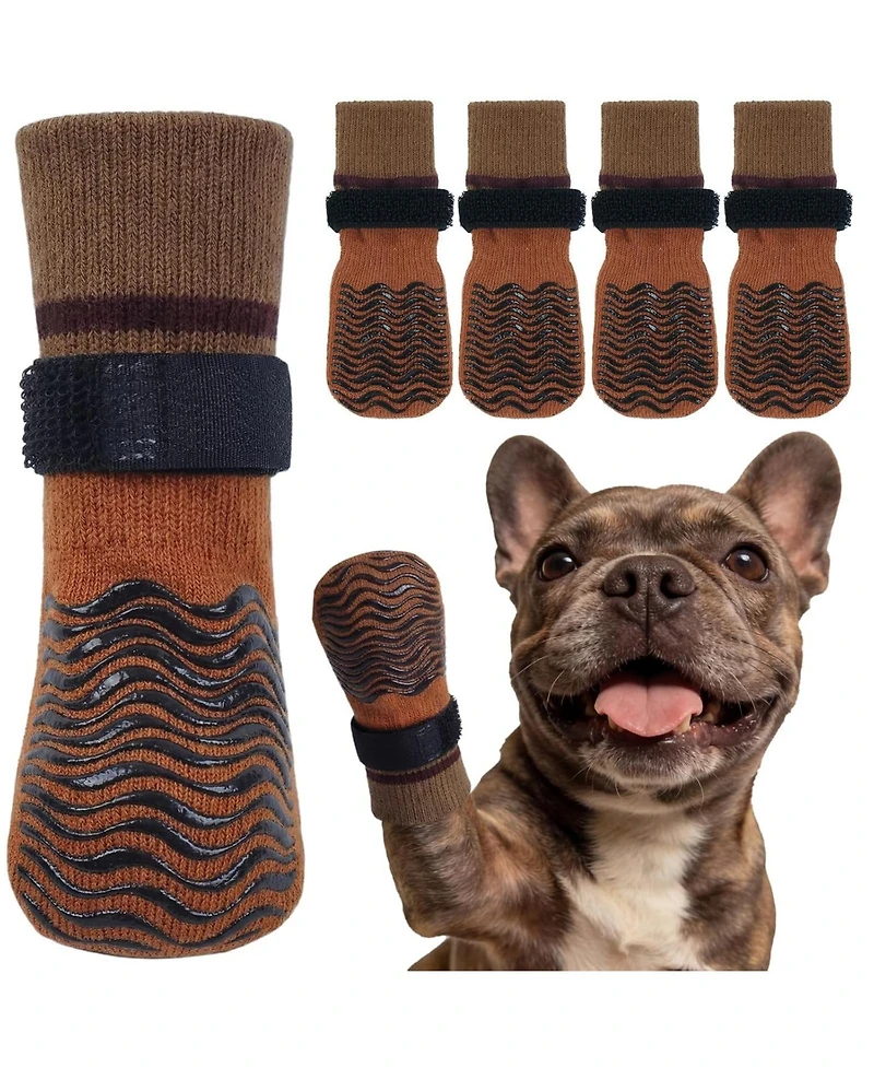 Anti-Slip Stretch Knit Dog Socks with Double-Sided Rubber Grippers for Indoor and Outdoor Paw Protection
