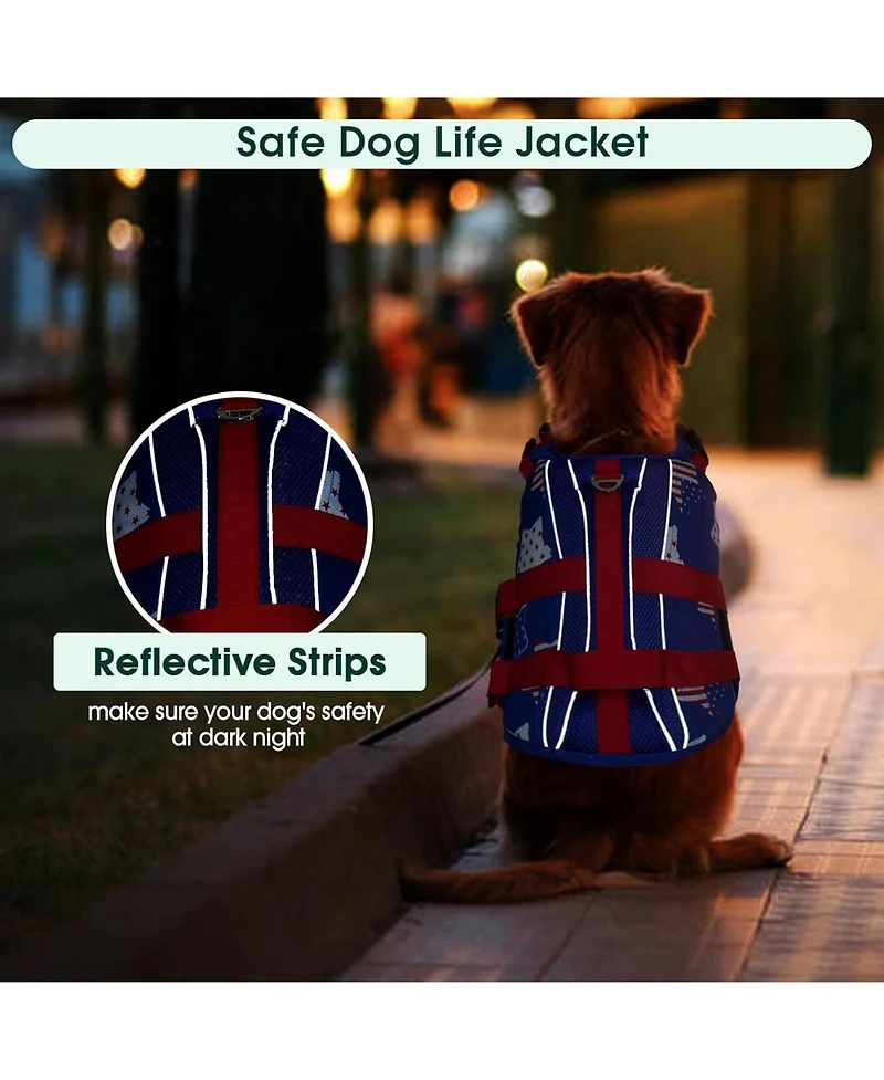 Patriotic High-Flotation Ripstop Swim Vest with Rescue Handle for Dogs
