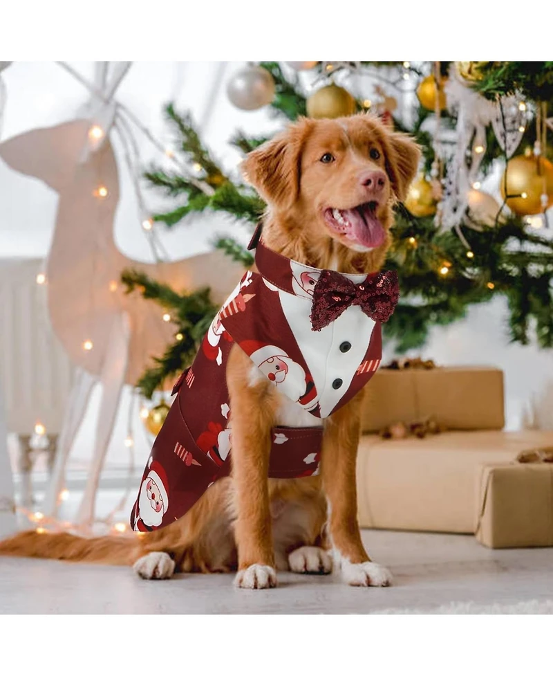 Formal Tuxedo and Bandana Two-Piece Set with Detachable Bowtie Collar and D-Ring for Dogs