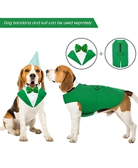Formal Tuxedo and Bandana Two-Piece Dog Costume Set with Detachable Bowtie Collar