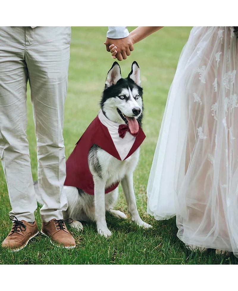 Formal Tuxedo and Bandana Two-Piece Set with Detachable Bowtie Collar for Dogs