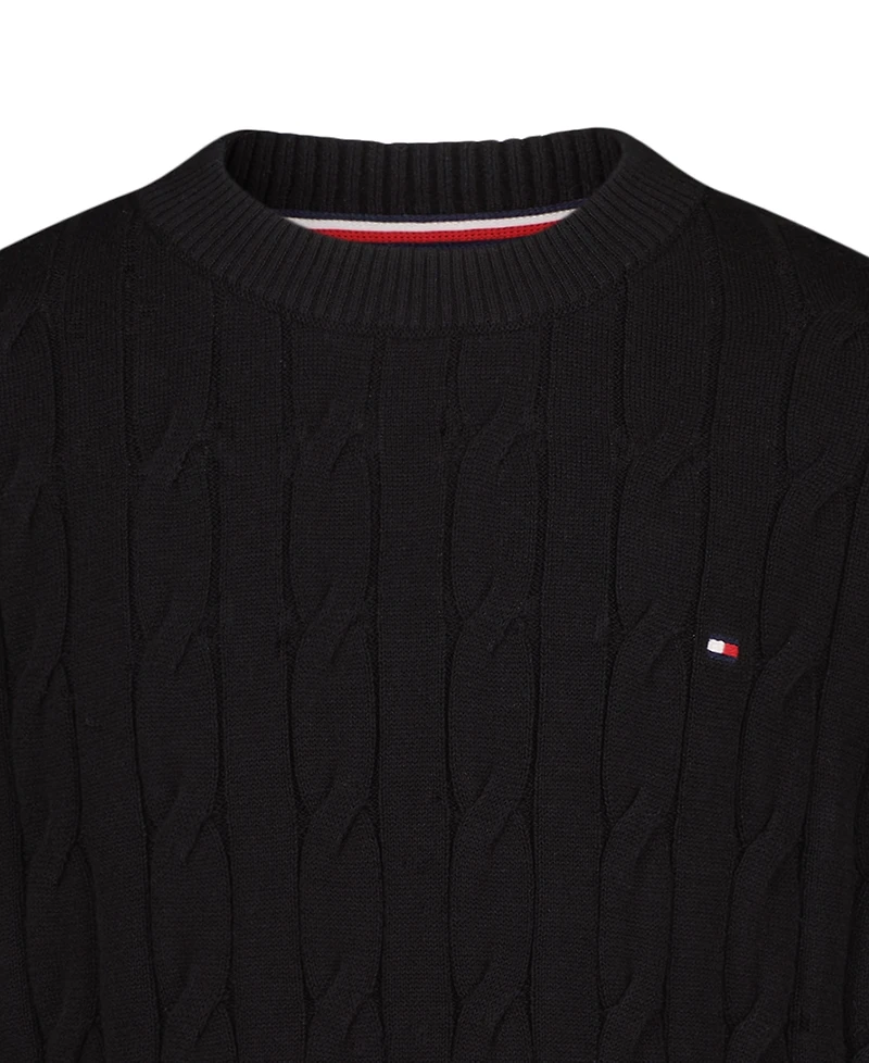 Tommy Hilfiger Boys' 8-20 Cable-Knit Long-Sleeve Cable Crew Sweater