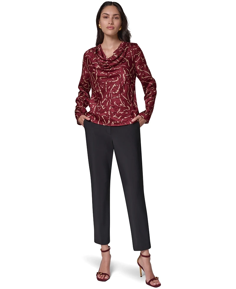 Donna Karan New York Women's Long-Sleeve Burnout Cowl-Neck Blouse