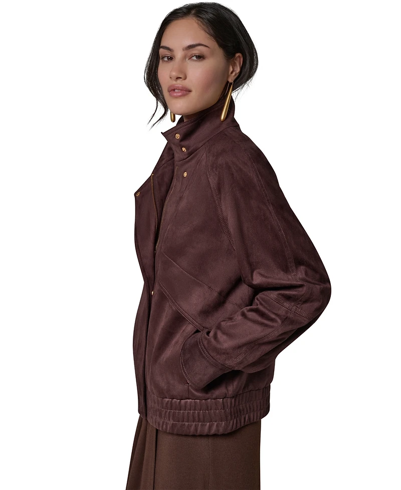 Donna Karan New York Women's Fitted Zip-Front Faux Suede Jacket