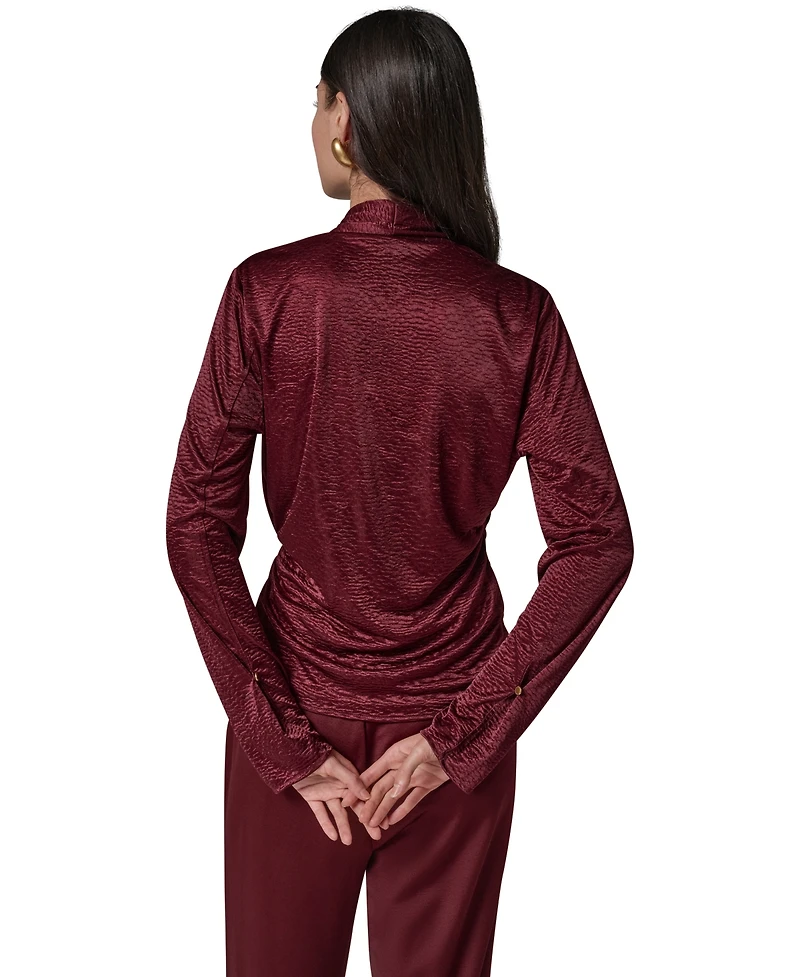 Donna Karan New York Women's Long-Sleeve Crinkled V-Neck Blouse