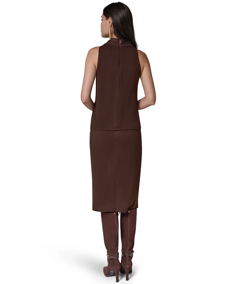 Donna Karan New York Women's Cowl Neck Mixed-Media Dressy Sleeveless Tank