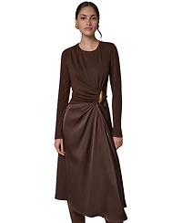 Donna Karan New York Women's L/S Whwre @ Waist Long-Sleeve Fit-and-Flare Midi Dress