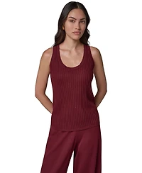 Donna Karan New York Women's Ribbed-Knit Open-Stitch Scoop Neck Tank