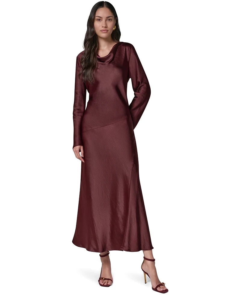 Donna Karan New York Women's Satin Cowl Neck A-Line Dress