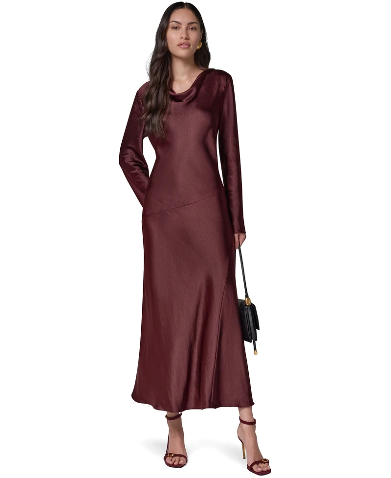 Donna Karan New York Women's Satin Cowl Neck A-Line Dress