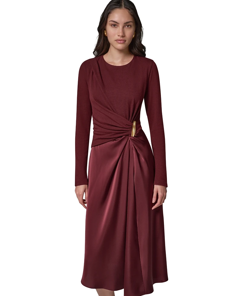 Donna Karan New York Women's L/S Whwre @ Waist Long-Sleeve Fit-and-Flare Midi Dress