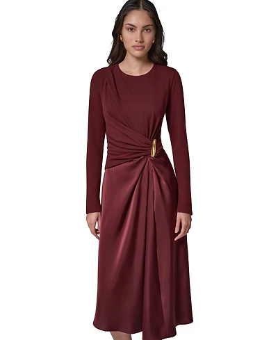 Donna Karan New York Women's L/S Whwre @ Waist Long-Sleeve Fit-and-Flare Midi Dress