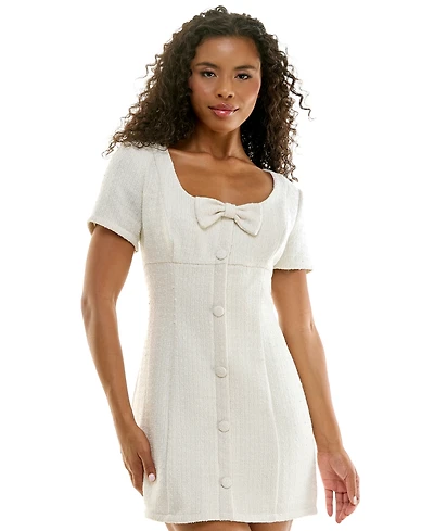 City Studios Juniors' Boucle Scoop Neck Short-Sleeve Mini Dress