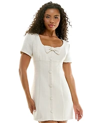 City Studios Juniors' Boucle Scoop Neck Short-Sleeve Mini Dress