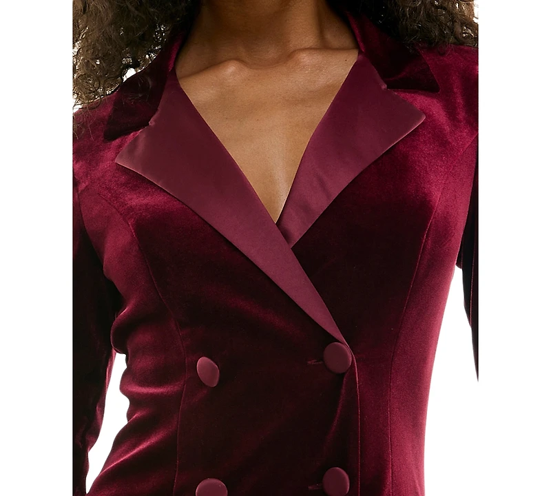 City Studios Juniors' Notch-Lapel Tuxedo-Style Velvet Dress