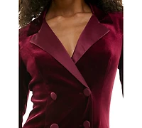 City Studios Juniors' Notch-Lapel Tuxedo-Style Velvet Dress