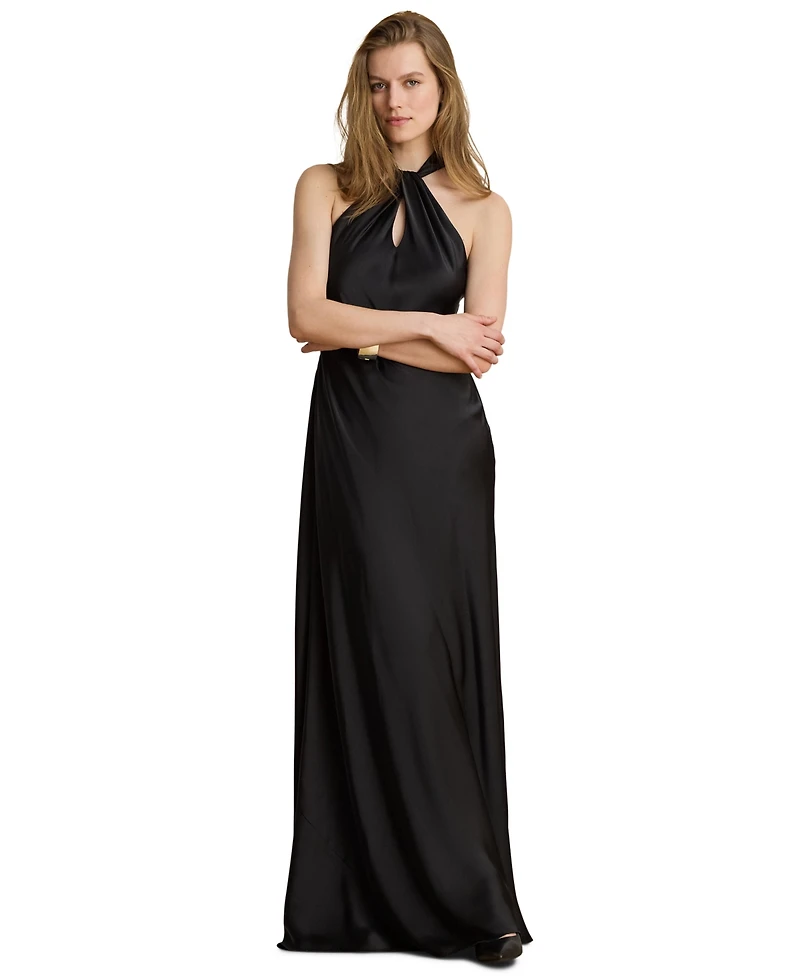 Lauren Ralph Satin Charmeuse Halter Gown