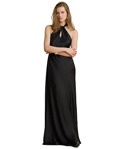 Lauren Ralph Satin Charmeuse Halter Gown