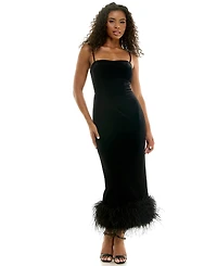 City Studios Juniors' Feather-Trim Velvet Midi Dress