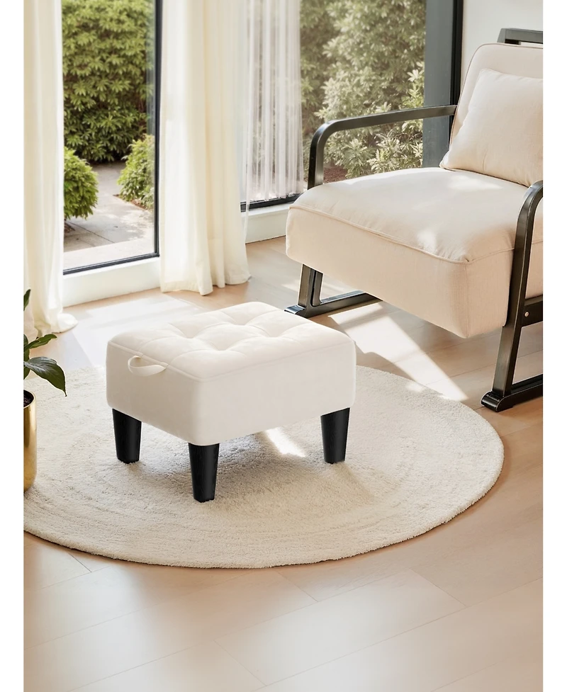 SongmicsHome Storage Ottoman, Velvet Footstool with Hidden Storage and Handle