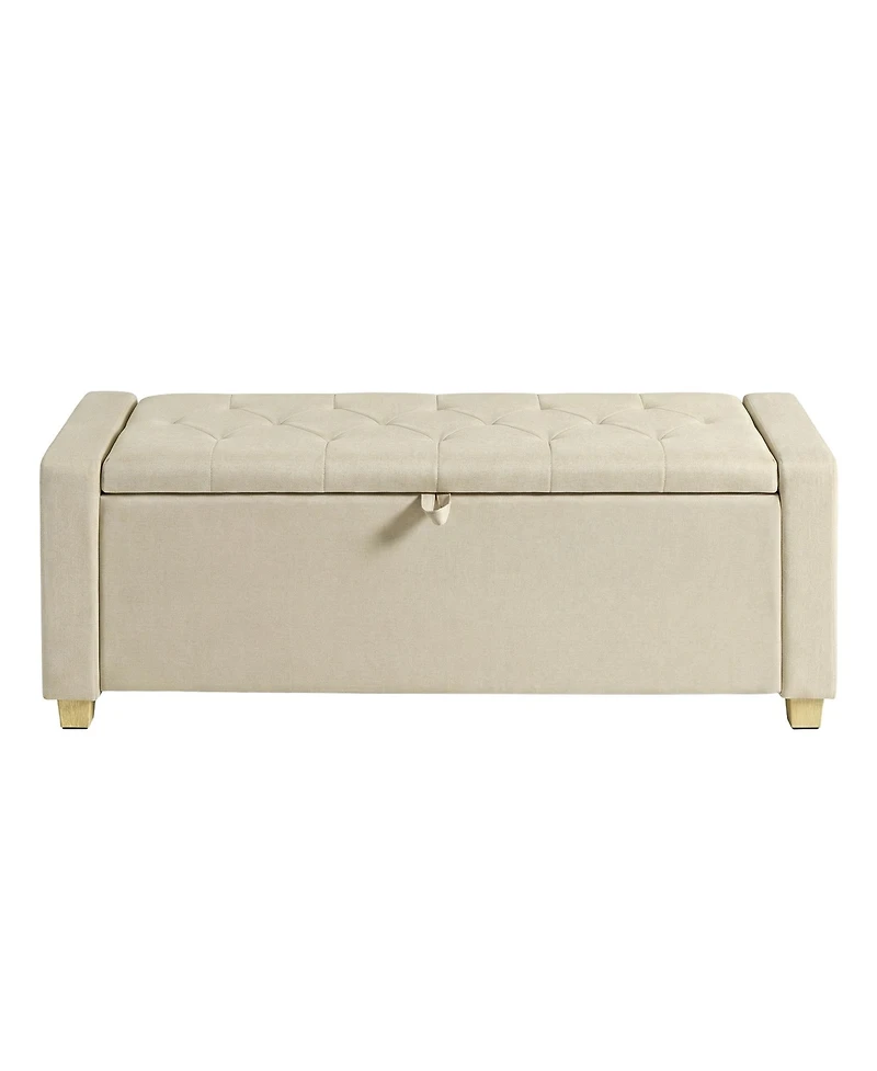 SongmicsHome Storage Chest Bench with Legs, Ottoman, End of Bed Safety Hinges, Linen-Look Fabric