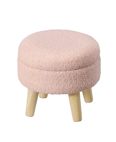 SongmicsHome Round Ottoman, Foot Rest with Wood Legs, Small Table, for Hallway, Living Room, Teddy Fleece
