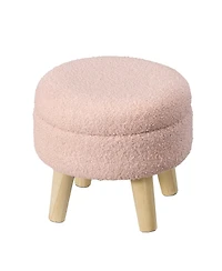 SongmicsHome Round Ottoman, Foot Rest with Wood Legs, Small Table, for Hallway, Living Room, Teddy Fleece