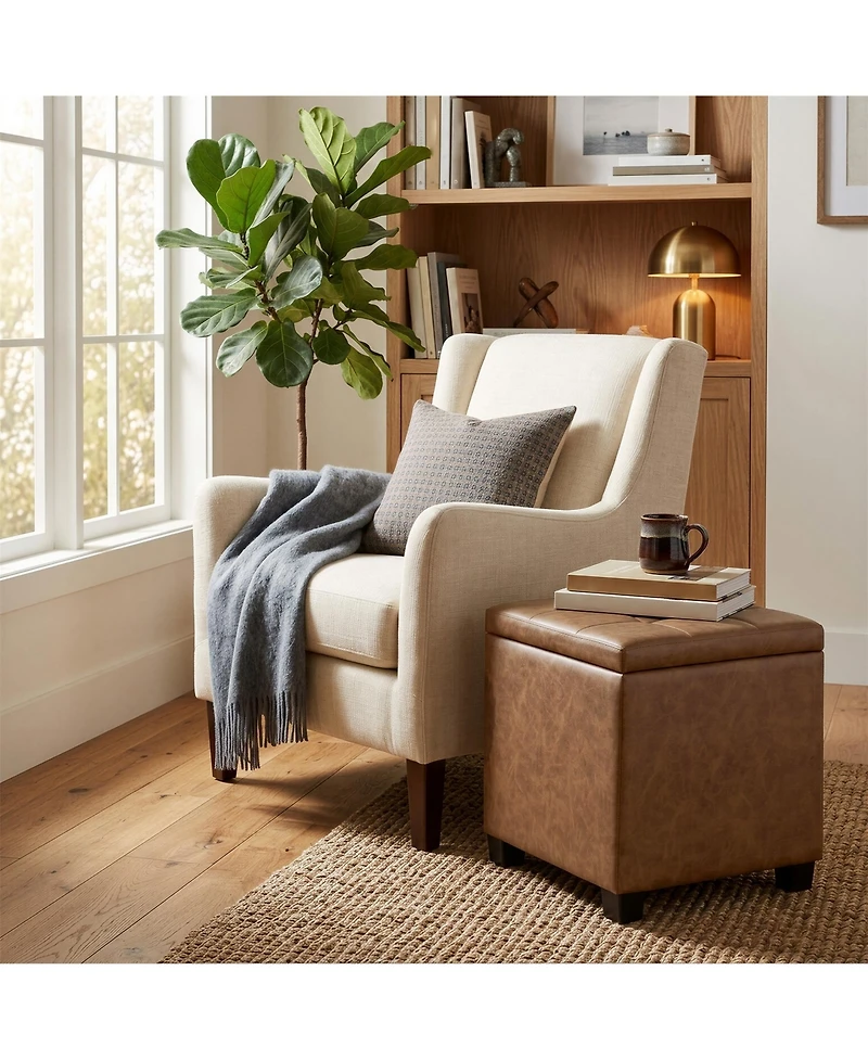 SongmicsHome Ottoman Cube with Hinged Lid, Storage Ottoman, Foot Stool Footrest, Synthetic Leather