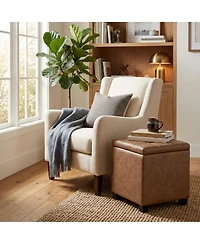 SongmicsHome Ottoman Cube with Hinged Lid, Storage Ottoman, Foot Stool Footrest, Synthetic Leather