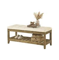 SongmicsHome Upholstered End of Bed Bench, Storage Ottoman with Solid Wood Frame, Window Seat, for Living Room, Bedroom