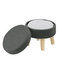 SongmicsHome Round Ottoman, Foot Rest with Wood Legs, Small Table, for Hallway, Living Room, Linen-Look Fabric