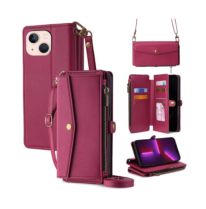 Artudatech 5-in-1 Wallet Case with Crossbody Strap for Apple iPhone 12-17