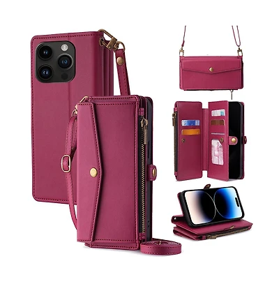 Artudatech 5-in-1 Crossbody Wallet Case for Apple iPhone 12-17