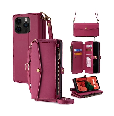 Artudatech 5-in-1 Wallet Case with Removable Wrist and Crossbody Straps for iPhone 12-17