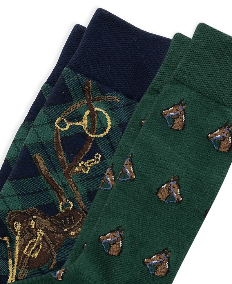 Polo Ralph Lauren Men's Horse/Bridle Crew Ribbed Socks, 2-Pack
