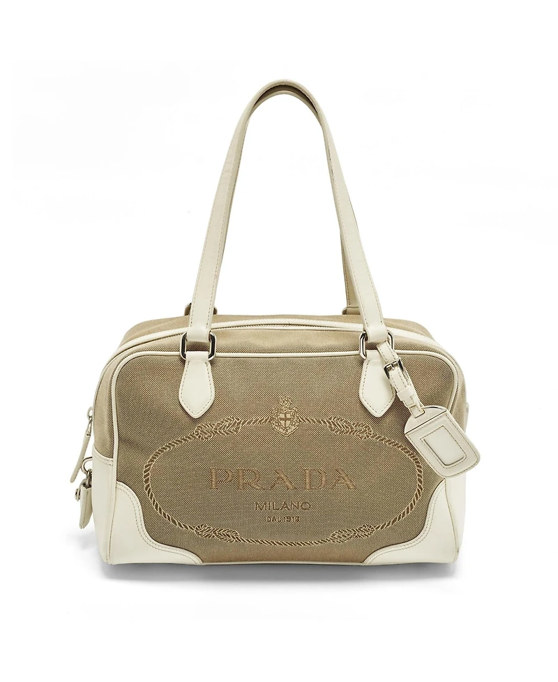 Pre-Owned Prada Logo Jacquard and Leather Bowler Bag