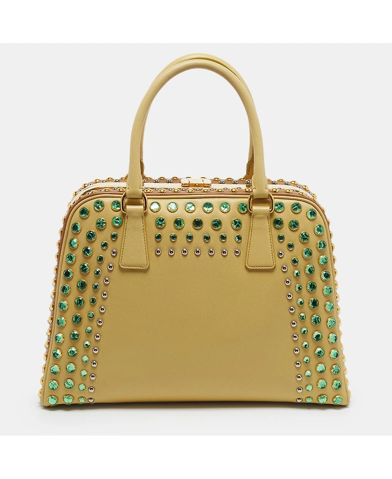 Pre-Owned Prada Women's Pyramid Stud and Crystal Embellished Saffiano Leather Satchel