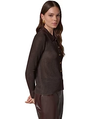 Donna Karan New York Women's DK920 Long-Sleeve Fitted Polo Shirt
