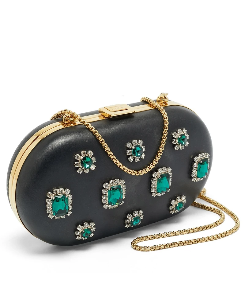 Pre-Owned Prada Women's Crystal-Embellished Leather Frame Clutch