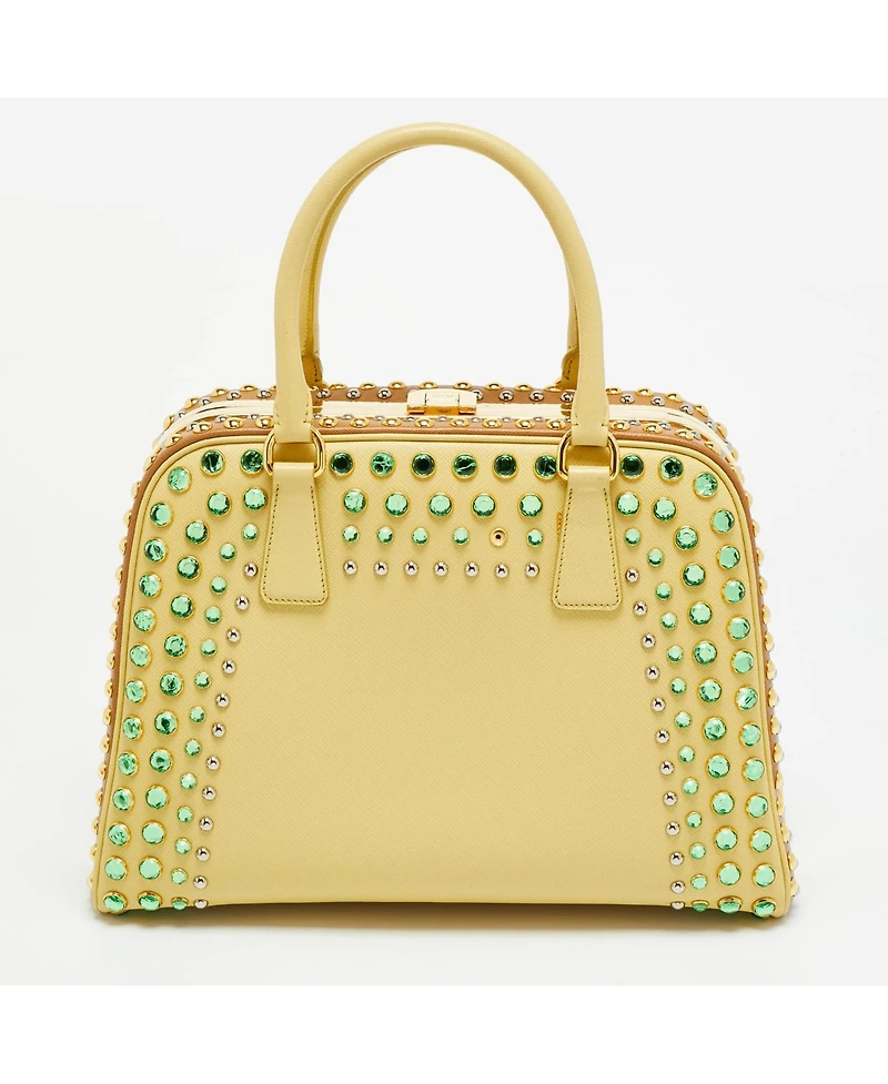 Pre-Owned Prada Women's Saffiano Lux Crystal Embellished Pyramid Satchel