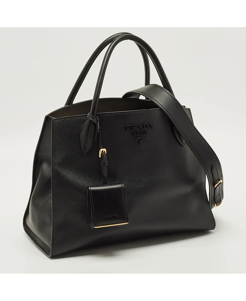 Pre-Owned Prada Women's Monochrome Saffiano Leather Medium Tote Bag