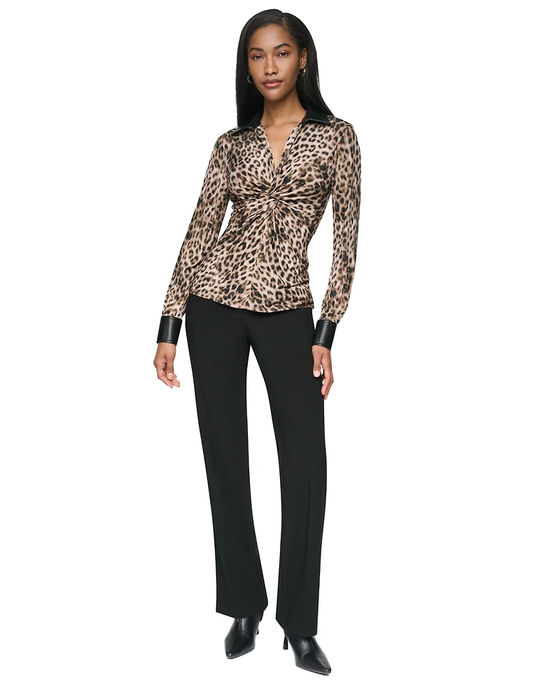 Dkny Women's Leopard-Print Faux-Leather Blouse