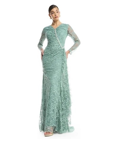 Amri Women's Lace Long-Sleeve V-Neck Gown
